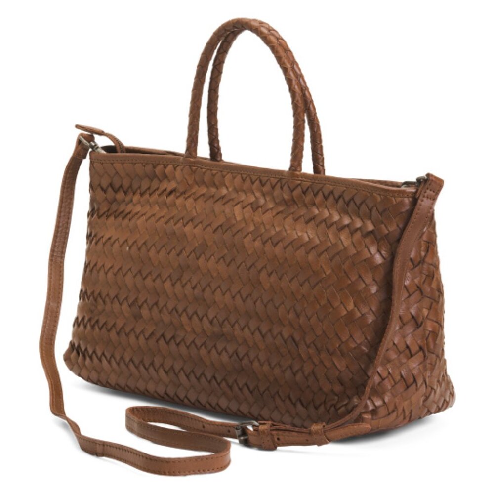 NWT Imported Vintage Handwoven Leather Mesh Tote Bag - Picture 5 of 6